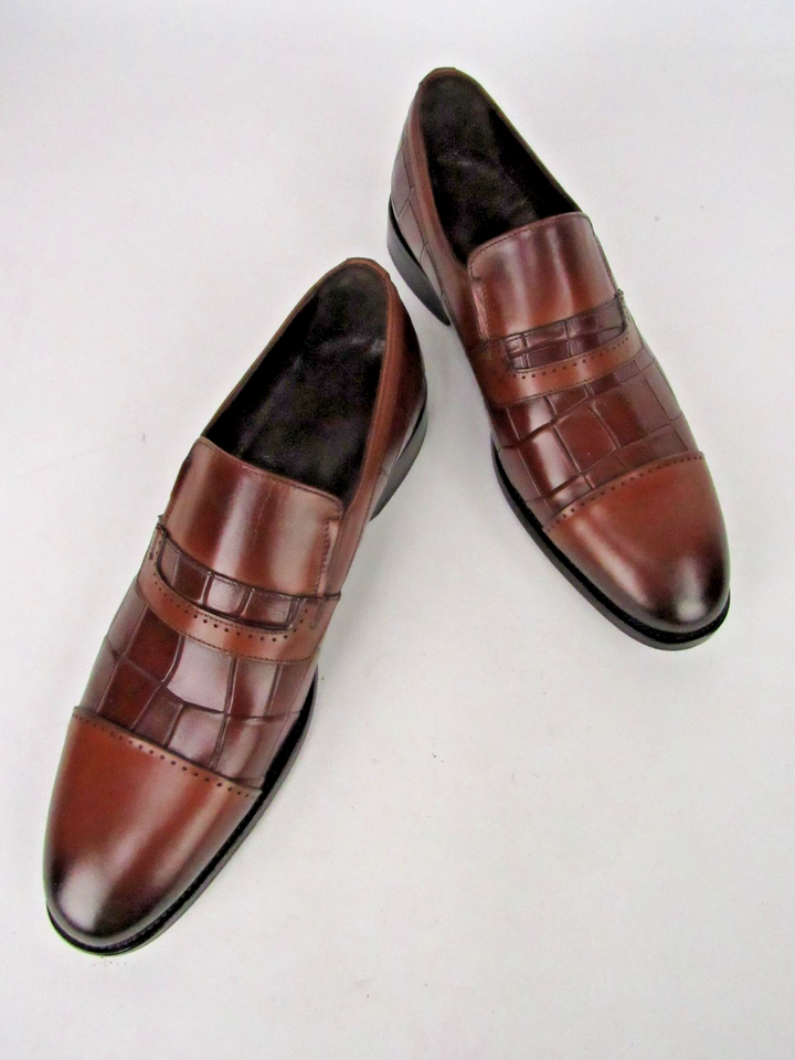 Premium Men’s Embossed Calf Leather Cap-Toe Loafers – Handcrafted Size EU 41