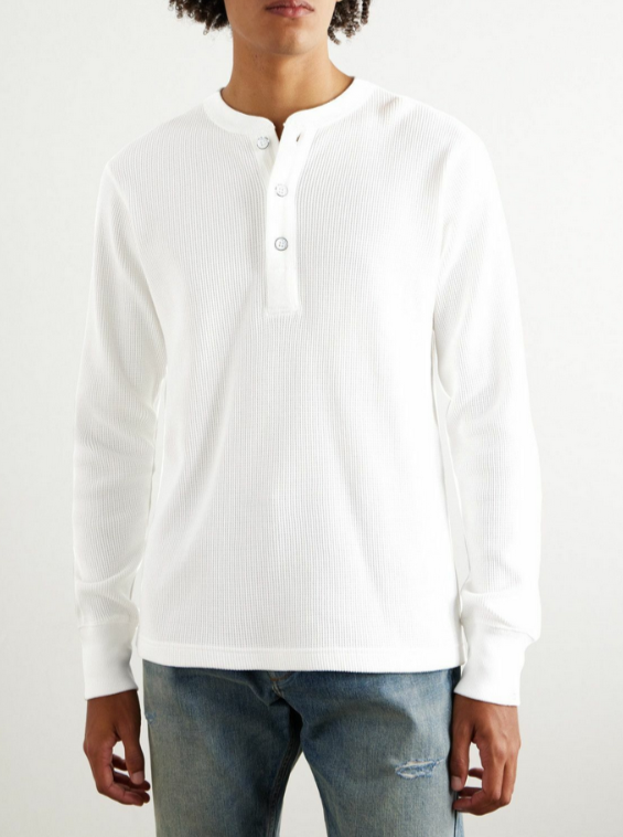 Rag & Bone Waffle-Knit Cotton Henley T-Shirt MSRP $198