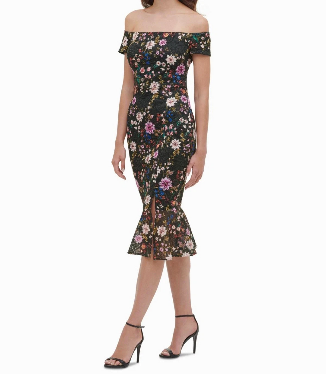 Guess Off-the-Shoulder Lace Midi Dress MSRP $128