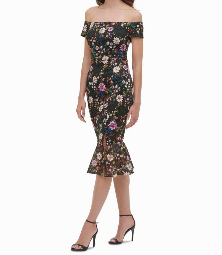 Guess Off-the-Shoulder Lace Midi Dress MSRP $128