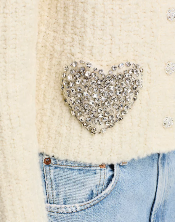 LoveShackFancy Leocadia Embellished Button Front Cardigan MSRP $445