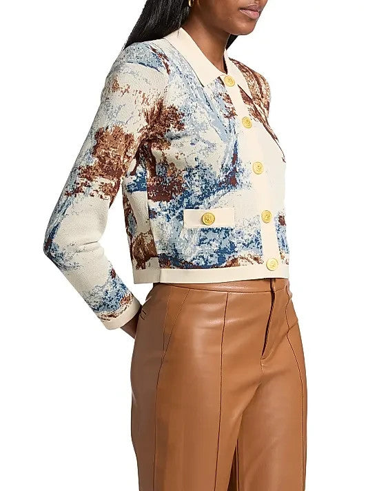 L'Agence Osiris Jacquard Collared Cardigan MSRP $495