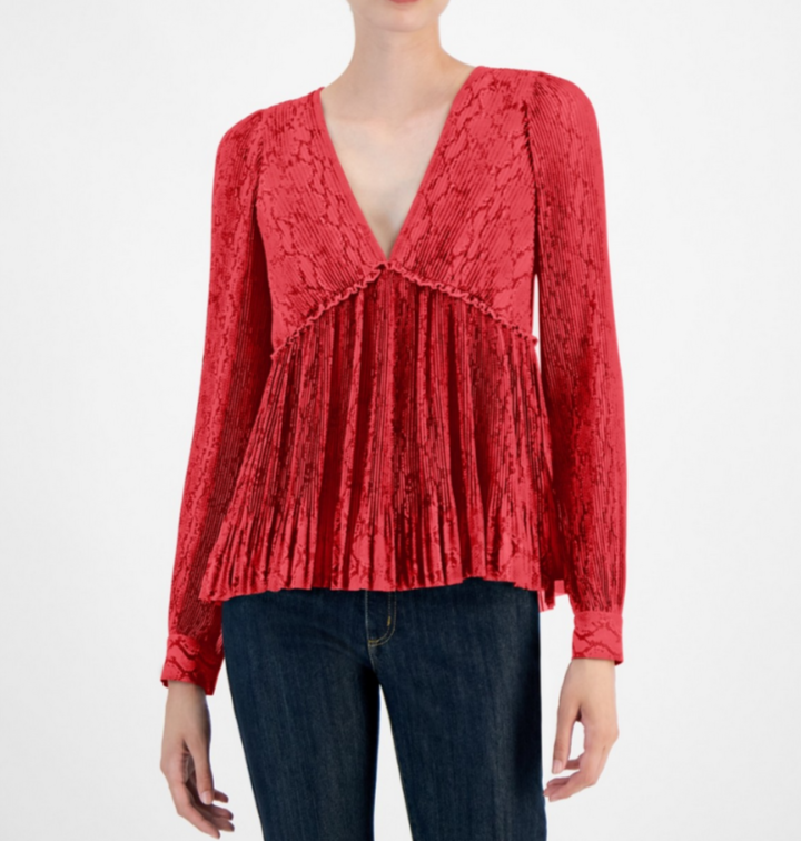 MICHAEL Michael Kors Printed Pleated Top MSRP $135
