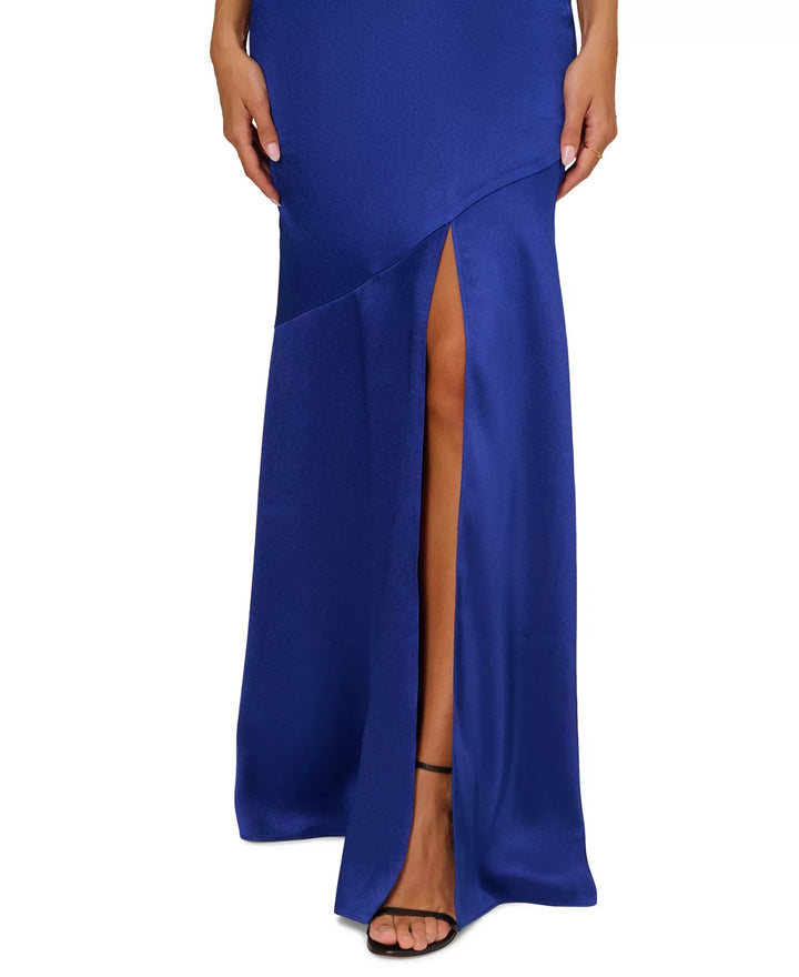Adrianna by Adrianna Papell Liquid Satin Rhinestone-Strap Gown MSRP $275