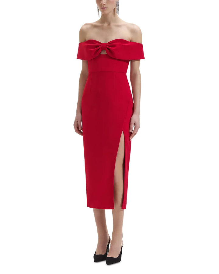 Self-Portrait Bow Crepe Off the Shoulder Midi Dress $510 Size 6