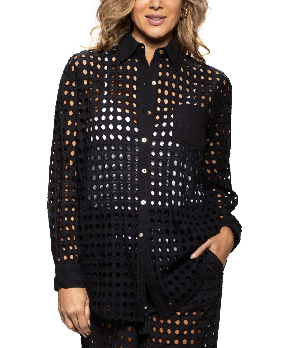 Dotti Openwork Dot Cover-Up Beach Shirt MSRP $68