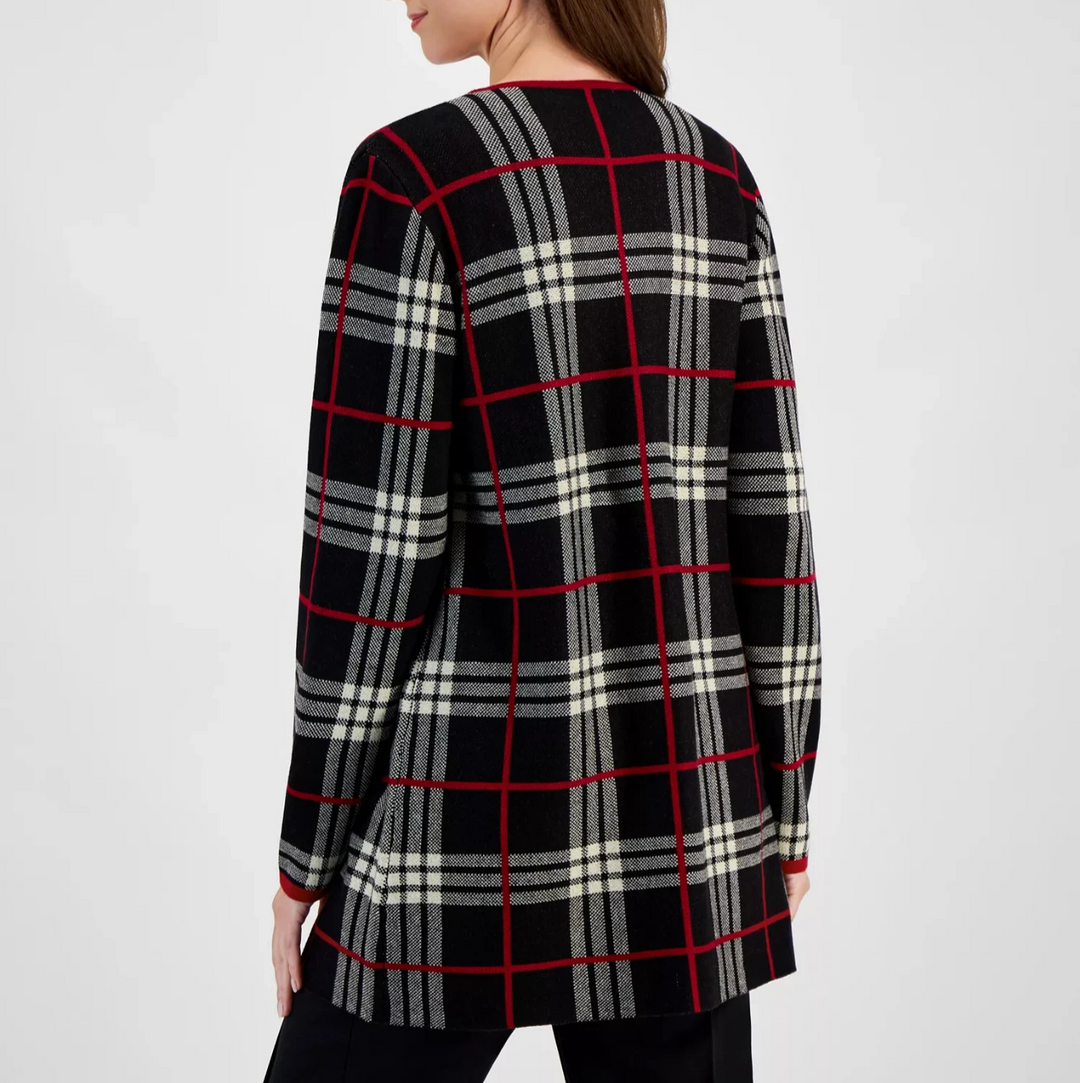 Kasper Women's Plaid Open-Front Cardigan MSRP $119