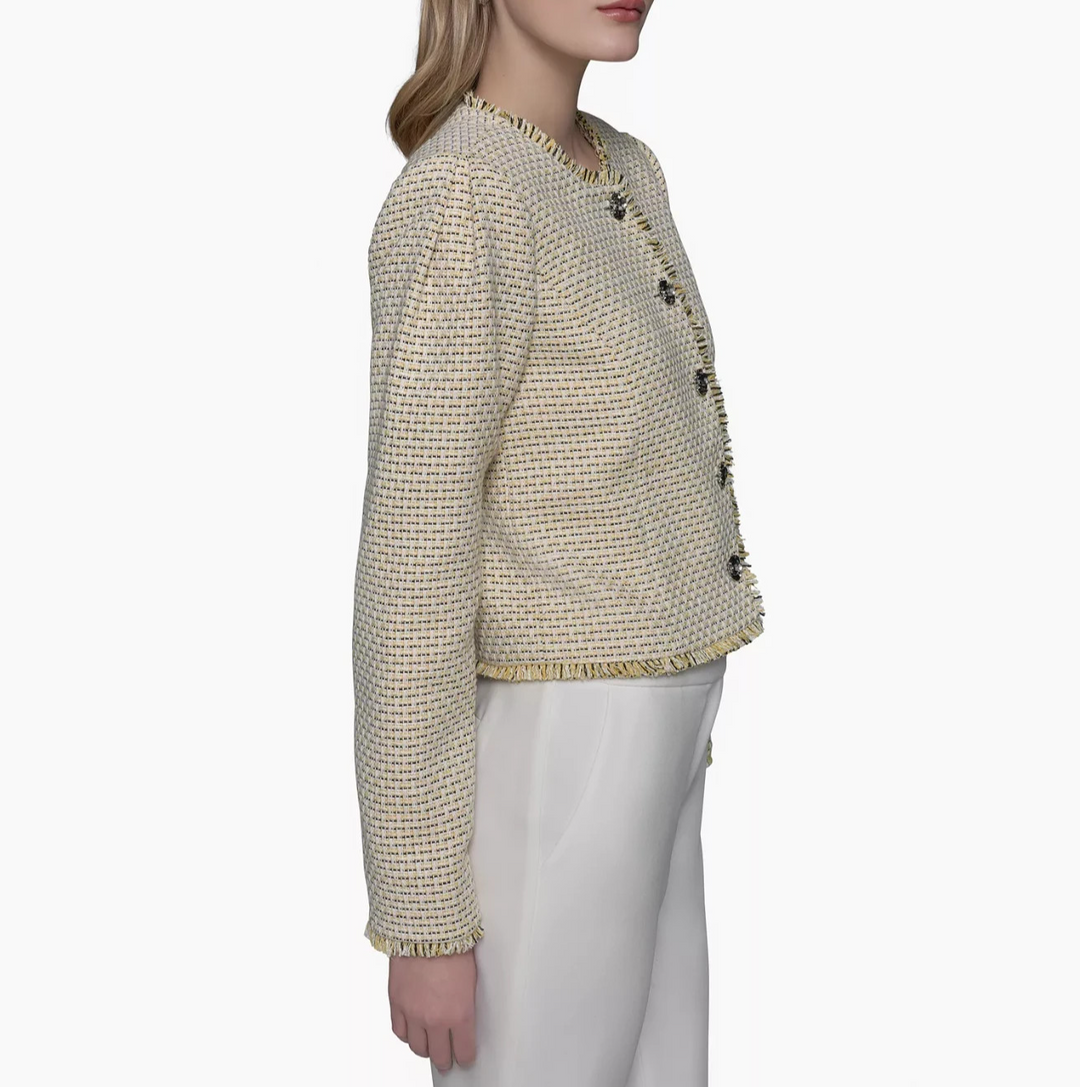 KARL LAGERFELD PARIS Women's Tweed Collarless Jacket MSRP $189