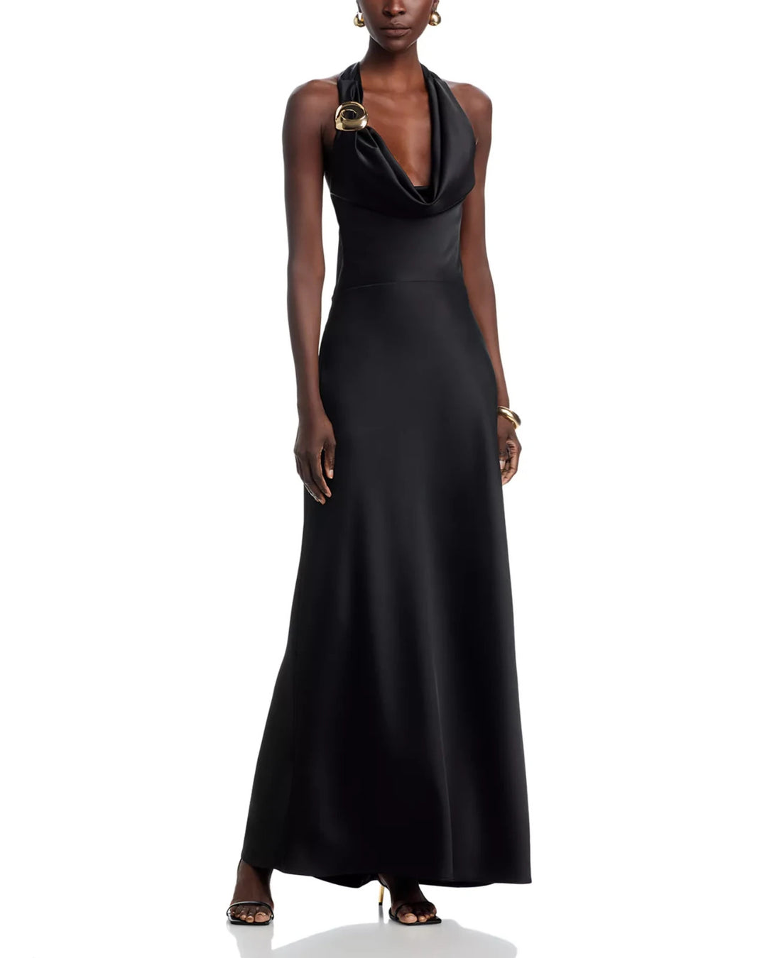 AQUA Long Satin Draped Halter Dress MSRP $298