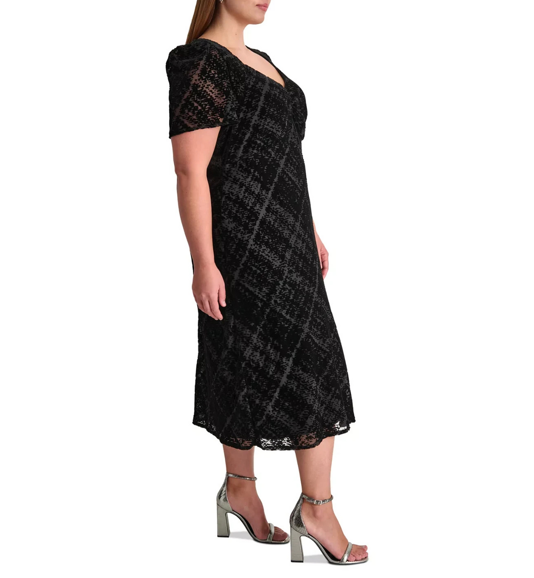 DKNY Plus Size Textured Sweetheart-Neck Midi Dress MSRP $ 149