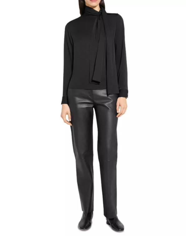 Theory Side Tie Neck Silk Blouse MSRP $375