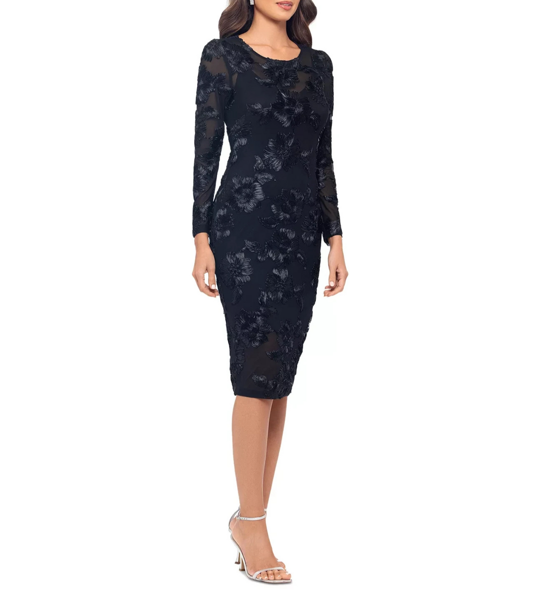 Betsy & Adam Women's Soutache Mesh Long-Sleeve Sheath Dress MSRP $279
