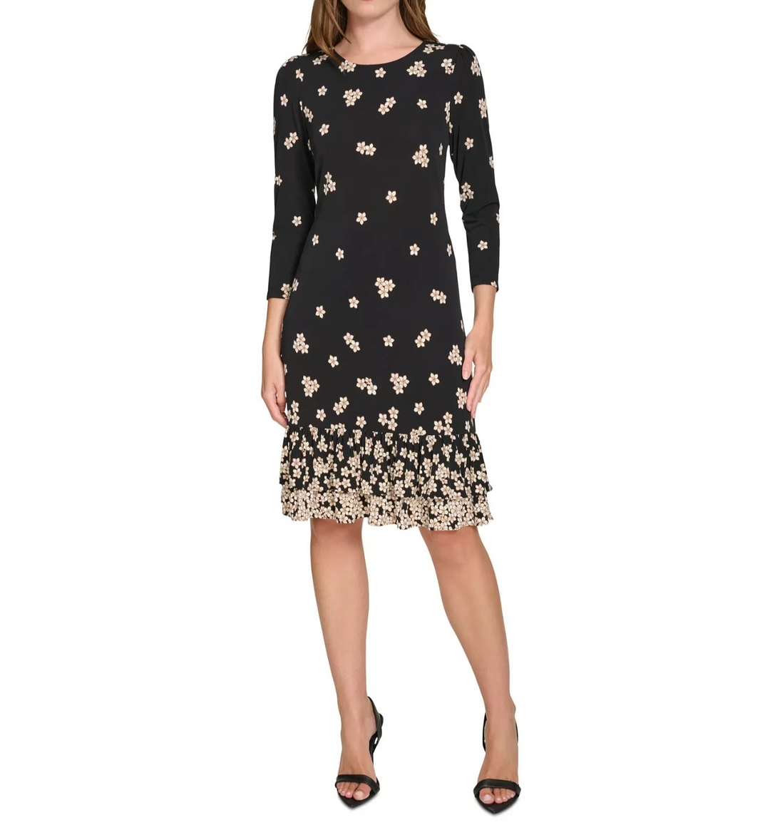 Tommy Hilfiger Petite 3/4-Sleeve Flounce-Hem Shift Dress MSRP $99