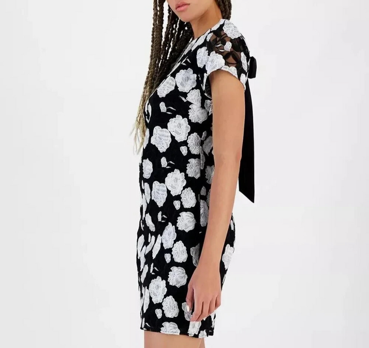 Sam Edelman Black Rose Embroidered Cap Sleeve Mini Dress MSRP $158
