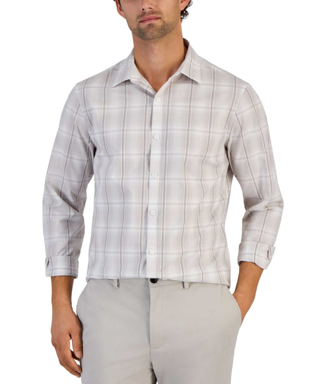 Alfani Plaid Print Long-Sleeve Button-Up Shirt MSRP $60