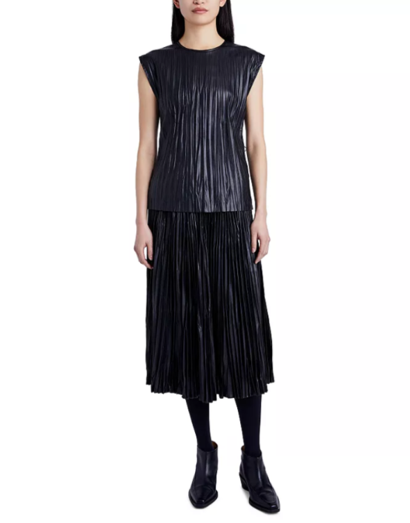 Proenza Schouler White Label Lyra Faux Leather Crinkle Top $495