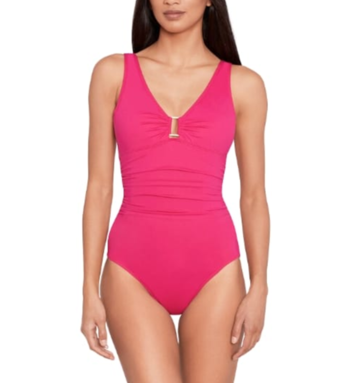 Lauren Ralph Lauren Ring Over The Shoulder One Piece Swimsuit MSRP $145