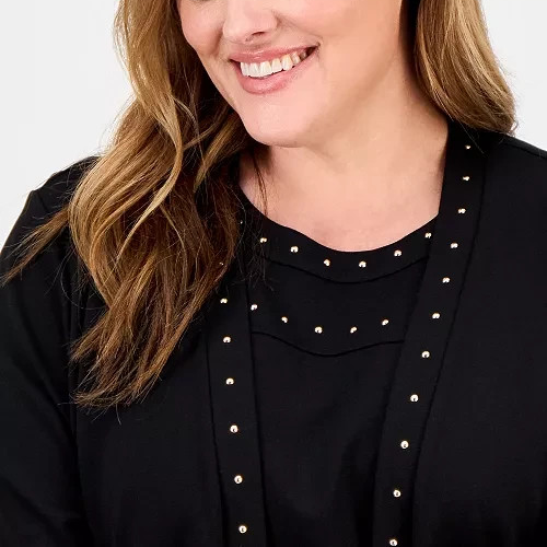 Anne Klein Plus Size Stud-Trim Open-Front Cardigan MSRP $109