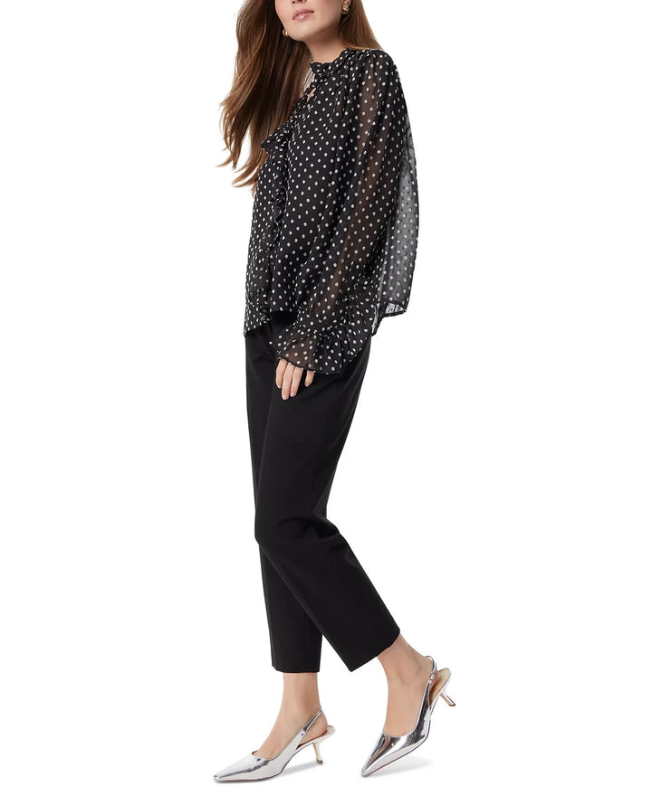 Sam Edelman Jasleen Ruffle Button-Down Clip-Dot Top MSRP $99