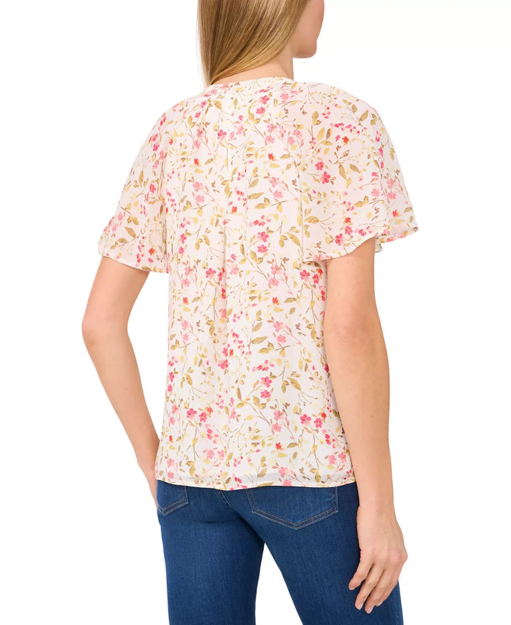 CeCe Women's Flutter-Sleeve Tie-Neck Blouse MSRP $69