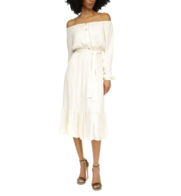 MICHAEL Michael Kors Tie-Waist Off-The-Shoulder Midi Dress MSRP $175