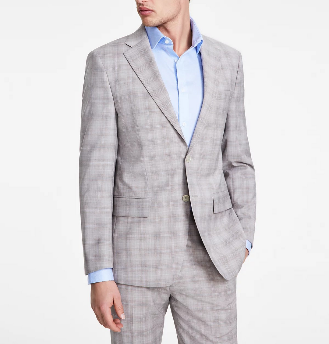 Calvin Klein Men's Slim-Fit Wool Blend Plaid Suit Separate Jacket MSRP $450