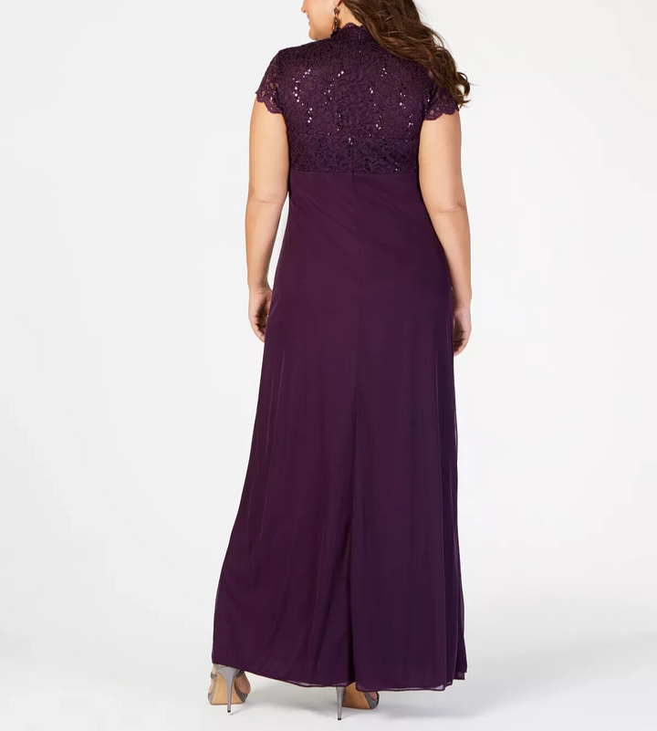 B&A by Betsy & Adam Plus Size Sequined-Lace Ruched Gown MSRP $169