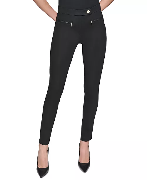 KARL LAGERFELD PARIS Women's Zip-Pocket Ankle Ponte Pants MSRP $109
