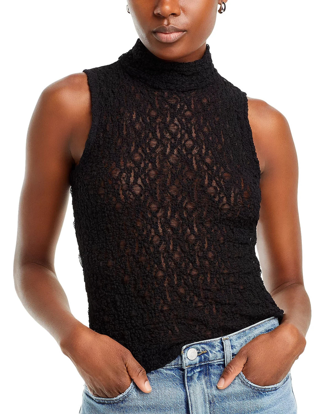 FRAME Mock Neck Sleeveless Mesh Top MSRP $158