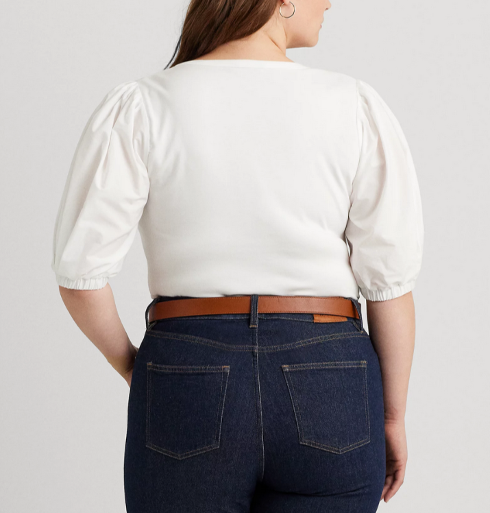 Lauren Ralph Lauren Plus Size Puff-Sleeve Henley Tee MSRP $99