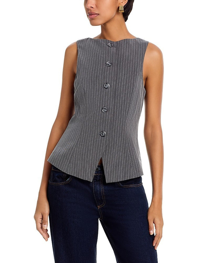 French Connection Women's Pinstripe Boat Neck Vest Top MSRP $128