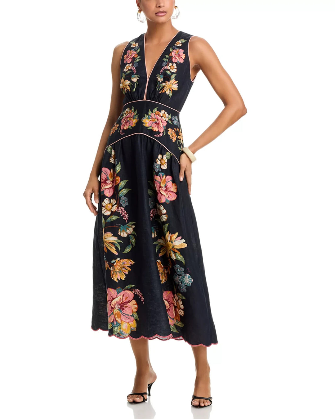 FARM Rio Maira Floral Print Linen Dress MSRP $298
