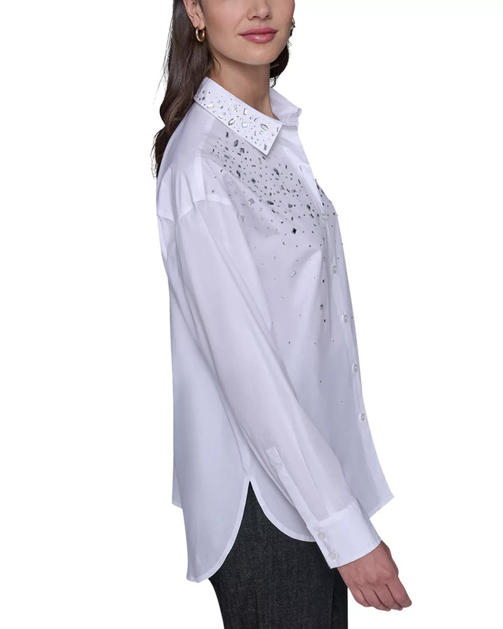 KARL LAGERFELD PARIS Embellished Poplin Blouse MSRP $129