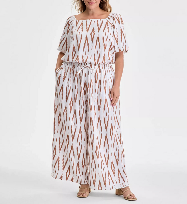 Vince Camuto Plus Size Printed Gathered Wide-Leg Pants MSRP 109