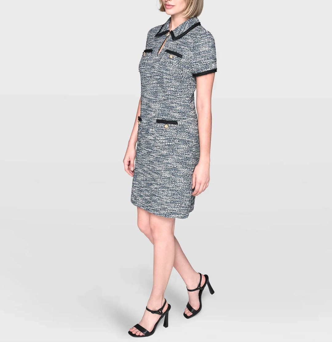 Karl Lagerfeld Paris Tweed Knit Shirt Dress MSRP $158