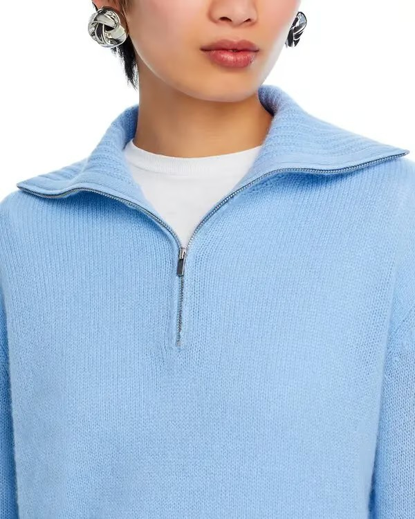 C by Bloomingdale's Cashmere Drop Shoulder Half Zip Cashmere Sweater MSRP $198