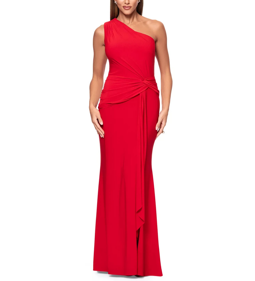 XSCAPE Women's Twist-Front One-Shoulder Gown 10B 2981