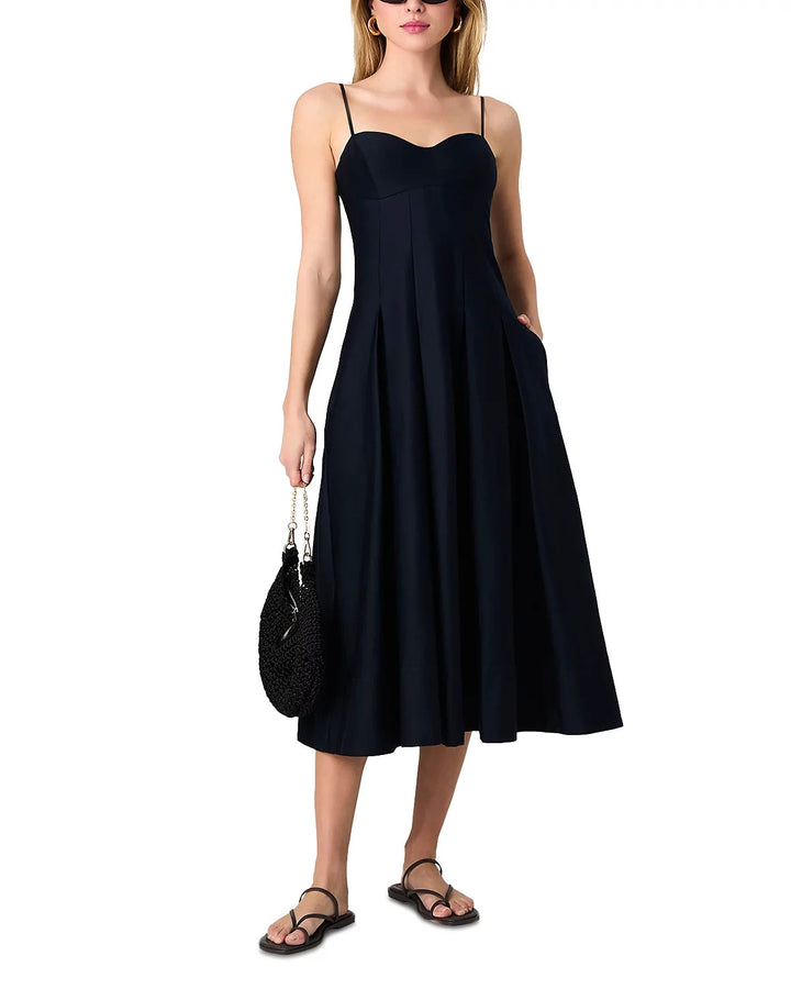 FRENCH CONNECTION Sateen Pleated Midi Dress MSRP $178