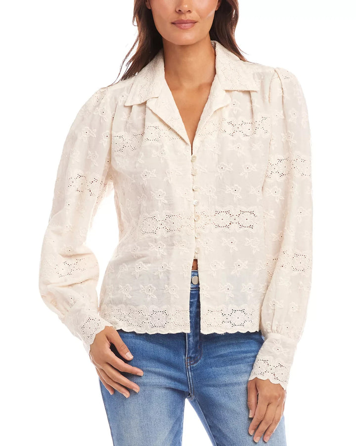 Karen Kane Embroidered Scalloped Blouse MSRP $138