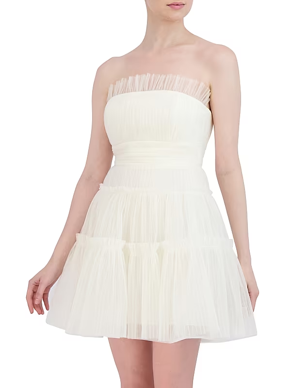BCBGMAXAZRIA Strapless Tiered Tulle Mini Dress MSRP $398