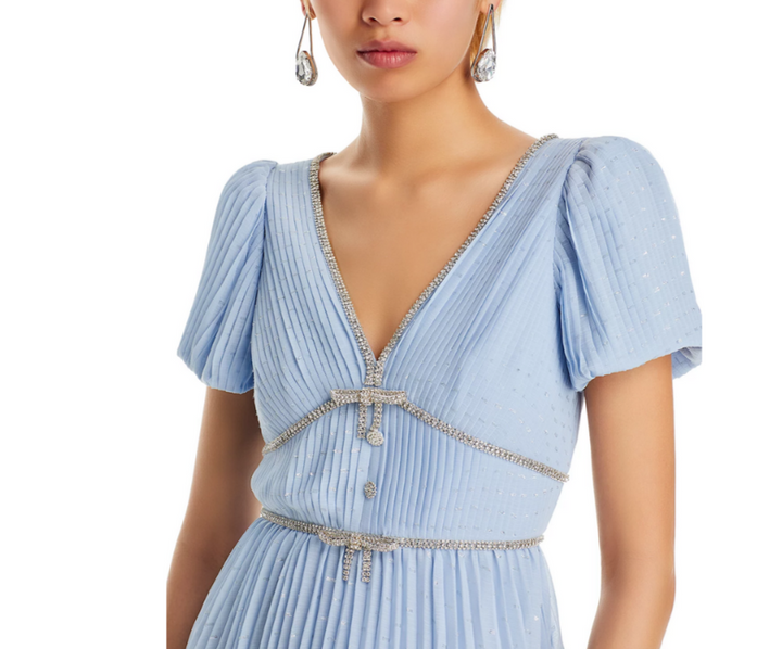 Self-Portrait Metallic Chiffon Midi Dress MSRP $555