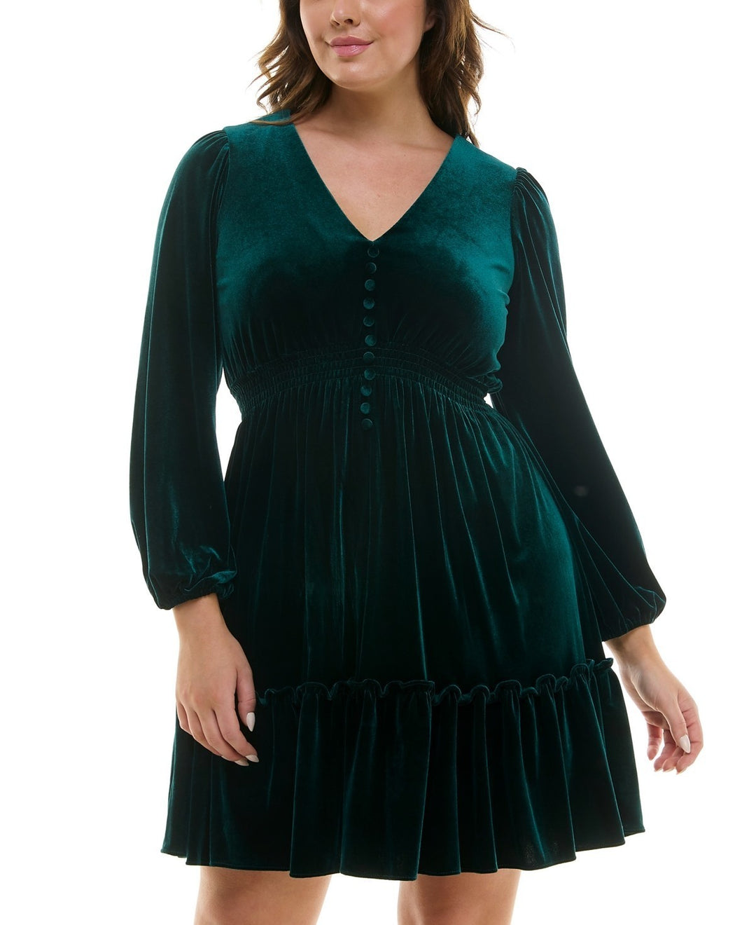 Taylor V-Neck Long-Sleeve Smocked-Waist Velvet Dress MSRP $134