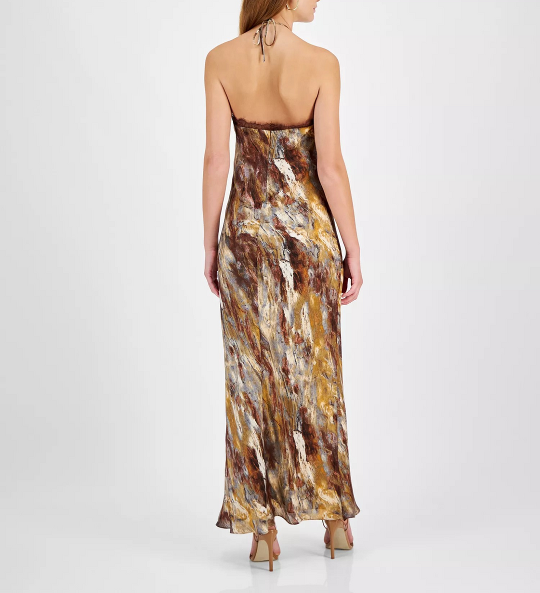 1.STATE Women's Printed Lace-Trim Halter Sleeveless Maxi Dress MSRP $99