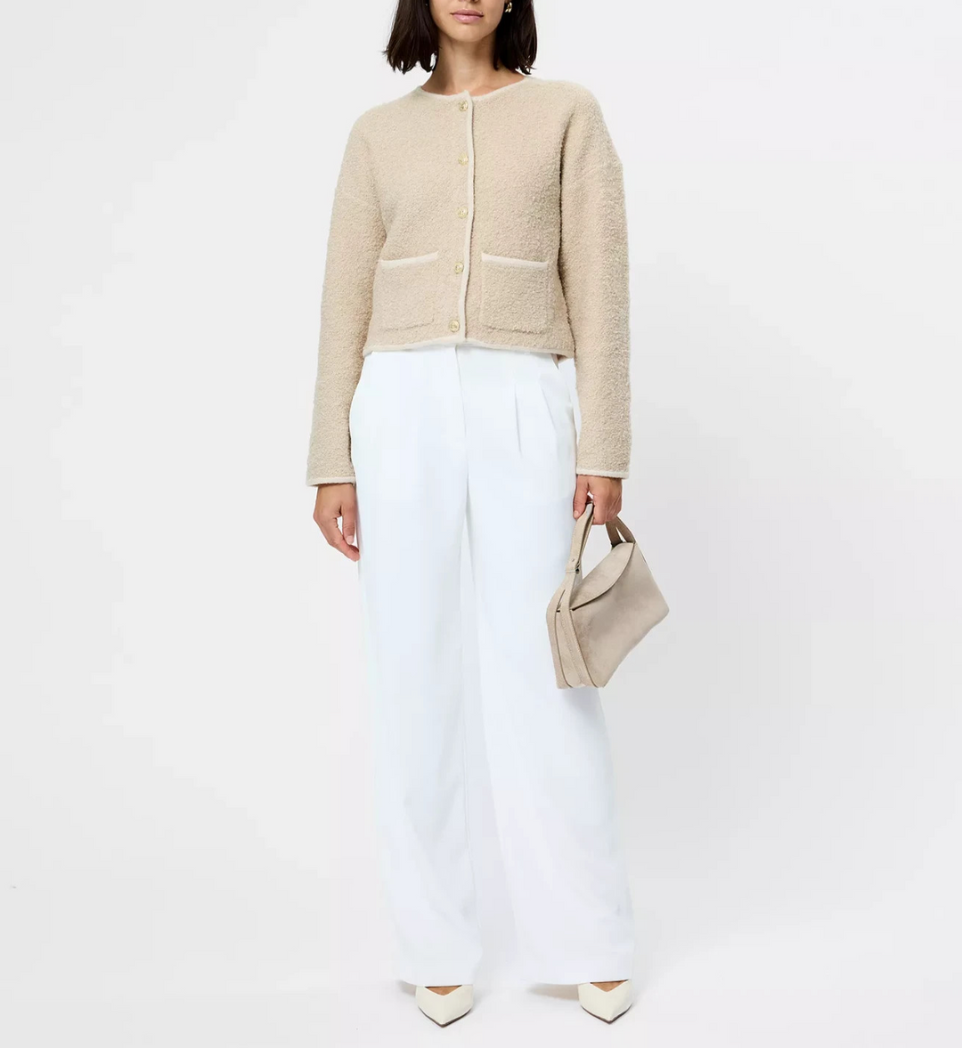 French Connection  Effie Boucle Round Neck Cardigan MSRP $158