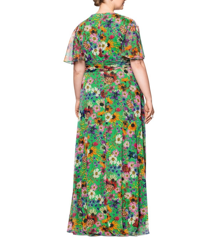 Betsy & Adam Plus Size Floral-Print Flutter-Sleeve A-Line Dress MSRP $289
