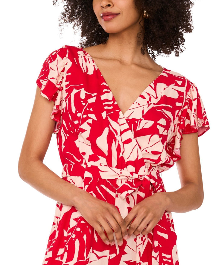 Sam & Jess Women's Printed Tie-Waist Flutter-Sleeve V-Neck Jumpsuit MSRP $89