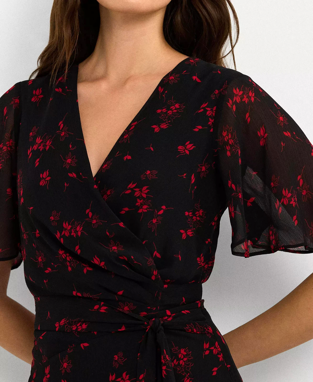 Lauren Ralph Lauren Floral Belted Crinkle Georgette Dress MSRP $ 145