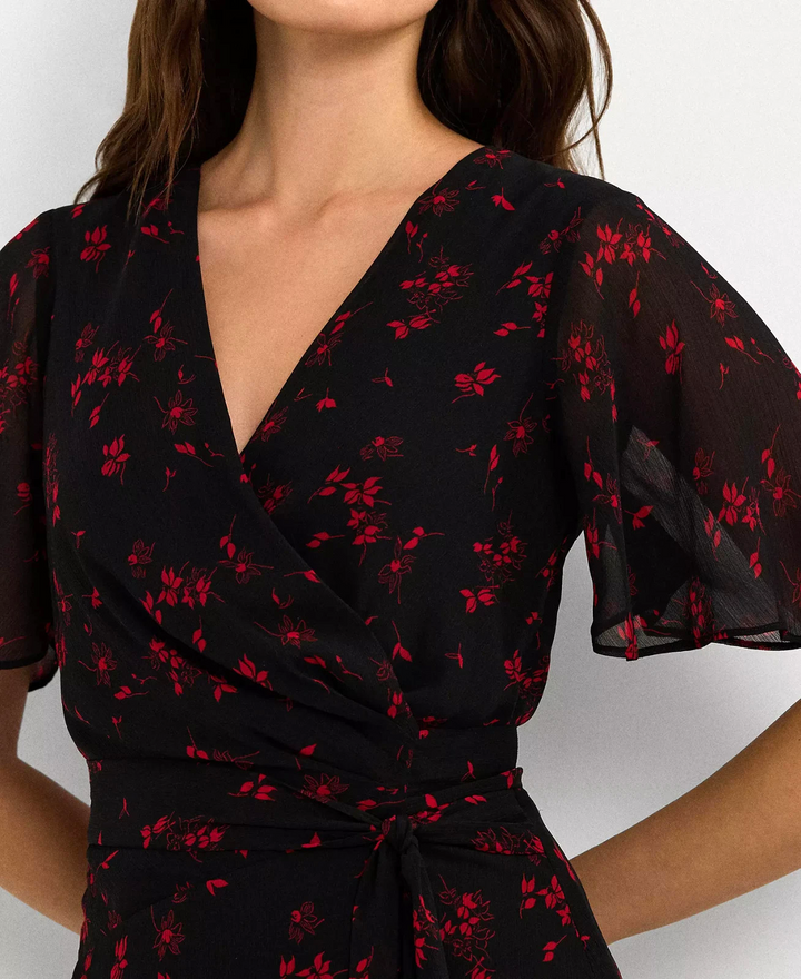 Lauren Ralph Lauren Floral Belted Crinkle Georgette Dress MSRP $ 145
