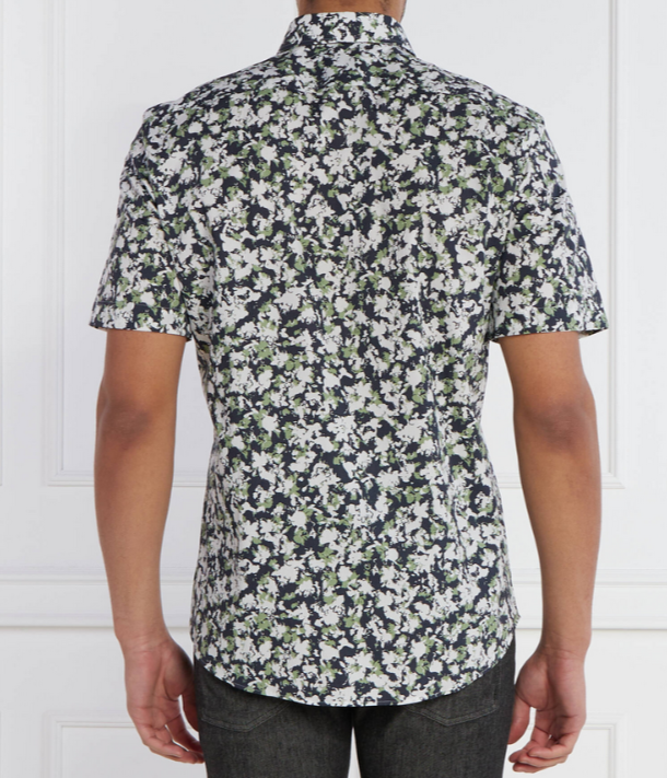 BOSS Regular Fit Printed Short Sleeve Stretch Shirt MSRP $138