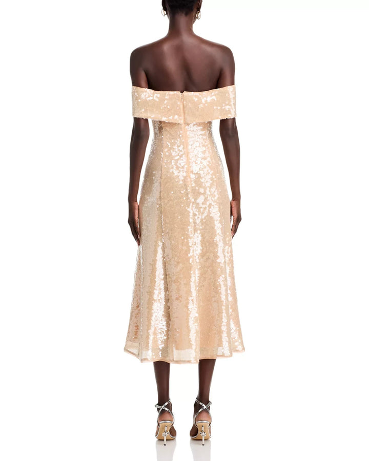 Self-Portrait Gold Sequin Off-the-Shoulder Dress MSRP $670